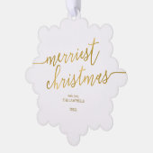 Modernes Drehbuch "Merriest Christmas" Foto Ornament Karte (Linke Ecke)