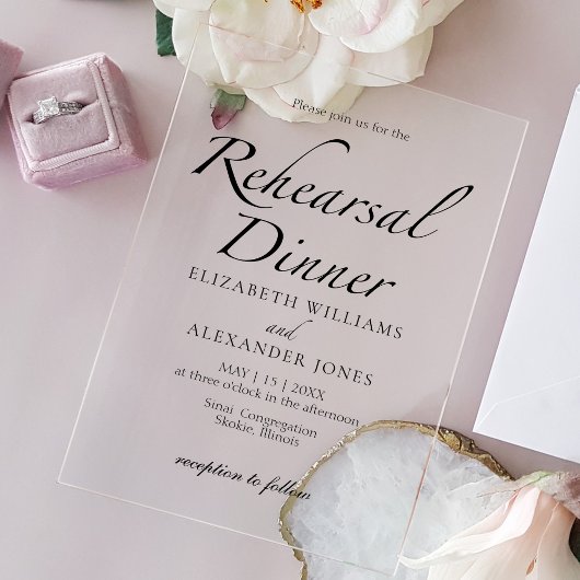 Modernes Drehbuch Minimalistische Probe Dinner Acryleinladungen