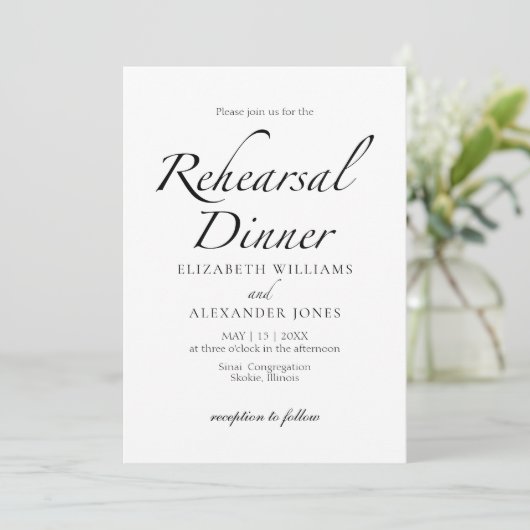 Modernes Drehbuch Minimalistische Probe Dinner Einladung (Stehend Vorderseite)