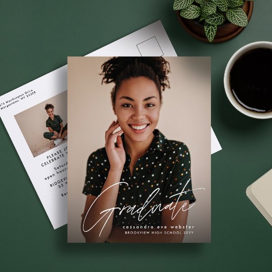 Modernes Drehbuch mit einem einfachen 2-Foto-Absch Postkarte