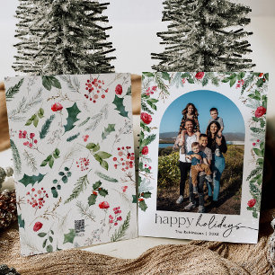 Modernes Drehbuch mit elegantem botanischem Foto 1 Feiertagskarte