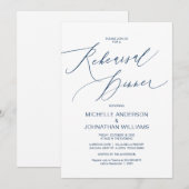 Modernes Drehbuch, Navy Blue, Hochzeit-Probe-Dinne Einladung (Vorne/Hinten)