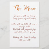 Modernes Drehbuch Orange Wedding Menu (Vorderseite)