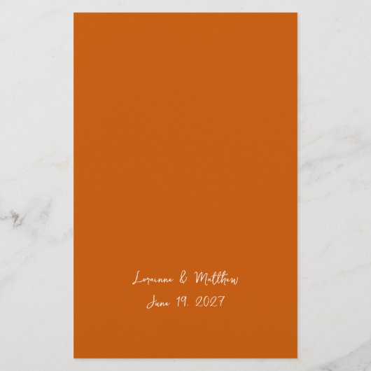 Modernes Drehbuch Orange Wedding Menu (Rückseite)