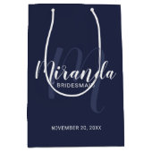 Modernes Drehbuch Personalisierte Bridesmaier Navy Mittlere Geschenktüte (Vorderseite)