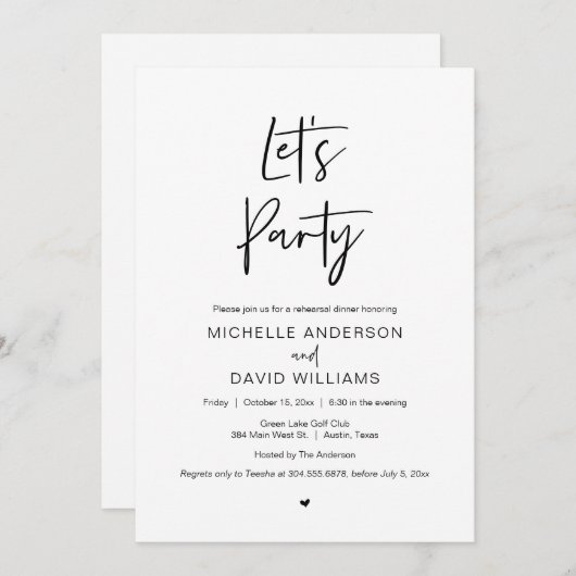 Modernes Drehbuch, Probe Dinner und Party Einladung (Vorne/Hinten)