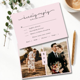 Modernes Drehbuch Romantisches Rosa Foto Hochzeit RSVP Karte