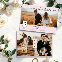 Modernes Drehbuch Romantisches Rosa Foto Hochzeit Save The Date