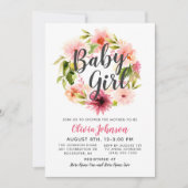 Modernes Drehbuch Rosa Blumenkreide Kindermädchend Einladung (Vorderseite)