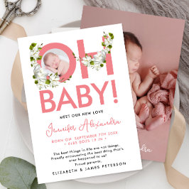Modernes Drehbuch Rosa Floral Neue Baby Ankündigun Einladung