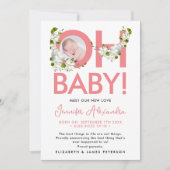 Modernes Drehbuch Rosa Floral Neue Baby Ankündigun Einladung (Vorderseite)