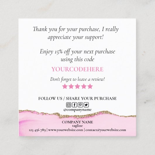 Modernes Drehbuch rosa Herz danke Ihnen für Ihre B Quadratische Visitenkarte (Rückseite)