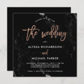 Modernes Drehbuch| Rose Gold auf Schwarzer Marmor  Einladung (Vorne/Hinten)