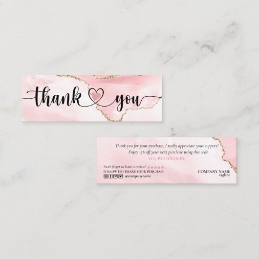 Modernes Drehbuch rot rosa Herz danke Ihnen für di Mini Visitenkarte (Vorne/Hinten)