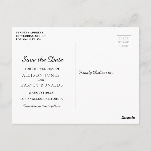 modernes Drehbuch Save the Date Postkarte (Rückseite)