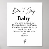 Modernes Drehbuch Say Baby Shower Game-Zeichen nic Poster (Vorne)