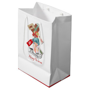 Modernes Drehbuch Schlitten Niedlich Red White Fro Mittlere Geschenktüte