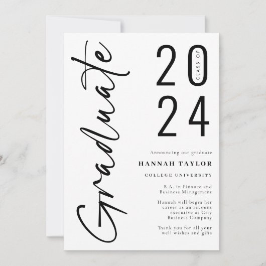 Modernes Drehbuch Schwarz-weiß 2024 Foto Abschluss Ankündigung (Vorderseite)