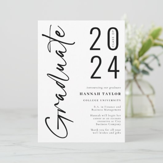 Modernes Drehbuch Schwarz-weiß 2024 Foto Abschluss Ankündigung (Stehend Vorderseite)