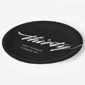 Modernes Drehbuch Schwarz-weiß 30. Geburtstag Pappteller (Schrägansicht)