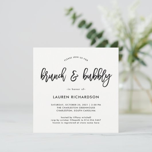 Modernes Drehbuch| Schwarz-Weiß-Brunch und Bubble Einladung (Stehend Vorderseite)