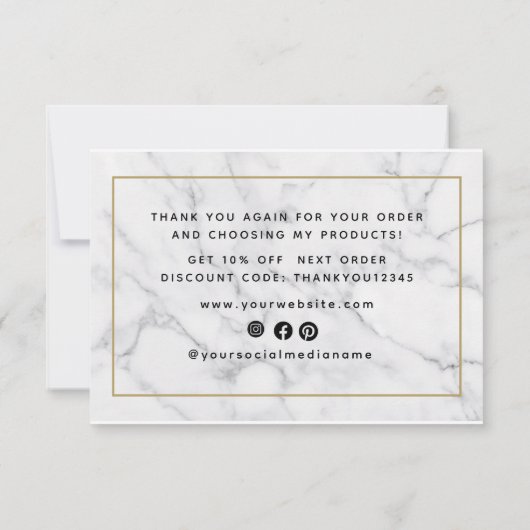 Modernes Drehbuch-Schwarz-weiß-Marmor Dankeskarte (Rückseite)