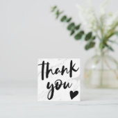 Modernes Drehbuch Schwarz-weiß Marmor Vielen Dank Quadratische Visitenkarte (Stehend Vorderseite)