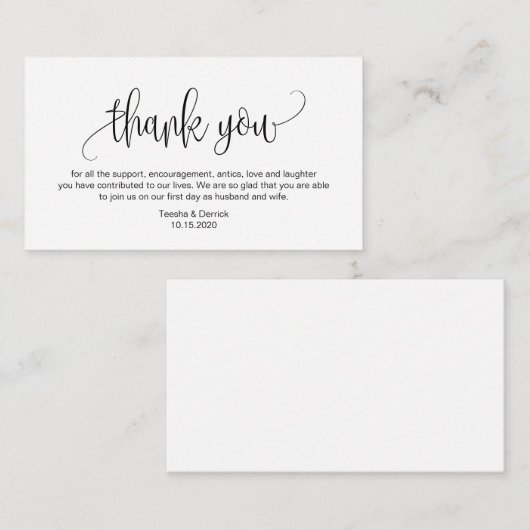 Modernes Drehbuch, Schwarzer Schriftart, Hochzeit Begleitkarte (Vorne/Hinten)