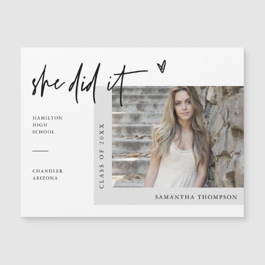 Modernes Drehbuch Sie hat es Abschluss Foto Magnet (Vorderseite)