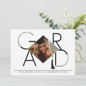 Modernes Drehbuch Silver Tassel Grad Foto Collage Einladung (Stehend Vorderseite)