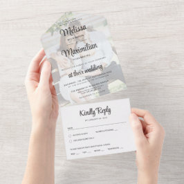 Modernes Drehbuch transparentes Foto All In One Einladung