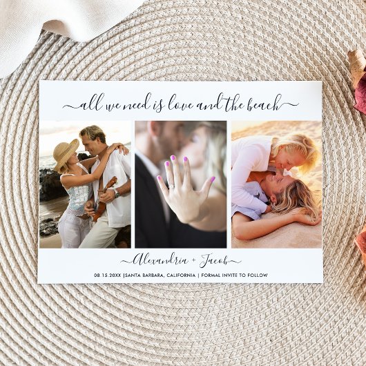 Modernes Drei-Foto-Beach-Hochzeit Save the Date