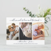 Modernes Drei-Foto-Beach-Hochzeit Save the Date (Stehend Vorderseite)