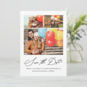 Modernes Drei-Foto-Handschrift Save The Date (Stehend Vorderseite)