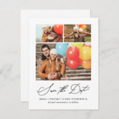 Modernes Drei-Foto-Handschrift Save the Date Einladungspostkarte (Vorne/Hinten)