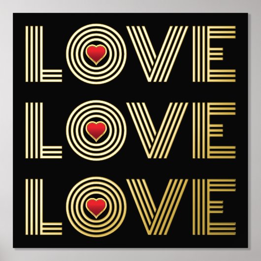 Modernes Drei-Wörter "LIEBE" und Schwarz der roten Foliendrucke (Vorderseite)