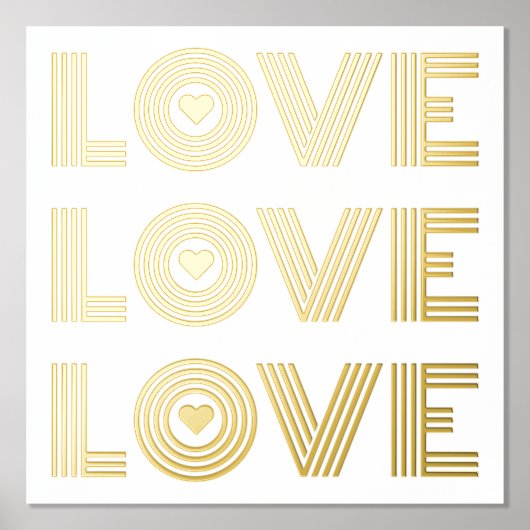Modernes Drei-Wörter-Wort "LIEBE" und Herzweiß Foliendrucke (Vorderseite)