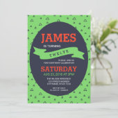 Modernes Dreieck Grün und Blau Geburtstag Einladung (Stehend Vorderseite)