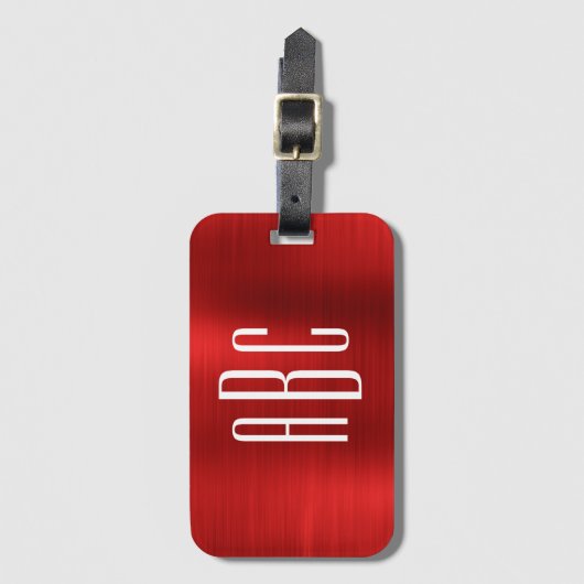 Modernes, dreimaliges Mit Monogramm Rotes Foil Gepäckanhänger (Vorderseite Vertikal)