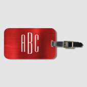 Modernes, dreimaliges Mit Monogramm Rotes Foil Gepäckanhänger (Vorderseite (Horizontal))