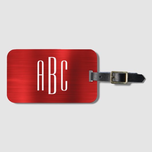 Modernes, dreimaliges Mit Monogramm Rotes Foil Gepäckanhänger (Vorderseite (Horizontal))