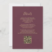 Modernes Dunkel Burgund Gold Glitzer QR Code Weddi Einladung (Rückseite)
