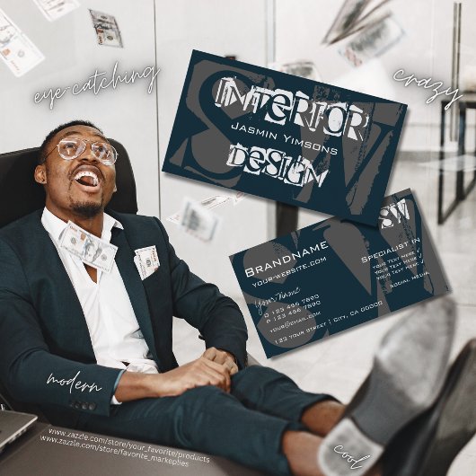 Modernes Dunkelblau Weiß und Grau Cool mit Initial Visitenkarte