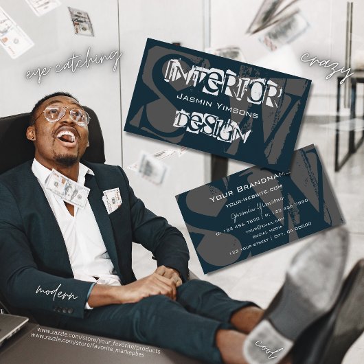 Modernes Dunkelblau weiß und grau Cool mit Monogra Visitenkarte