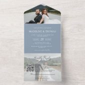 Modernes, dunkelblauer QR-Code 2 Foto UAWG Wedding All In One Einladung (Innen Boden)