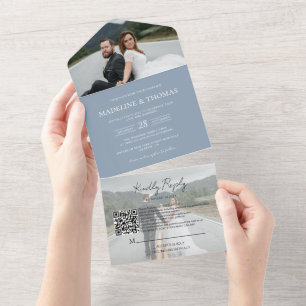 Modernes, dunkelblauer QR-Code 2 Foto UAWG Wedding All In One Einladung