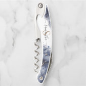 Modernes dunkelblaues Aquarellgoldmonogramm Kellnermesser (Vorderseite)