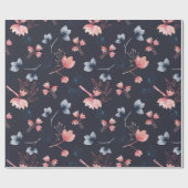Modernes, dunkelblaues, blumenblättriges Papier Geschenkpapier (Flach)