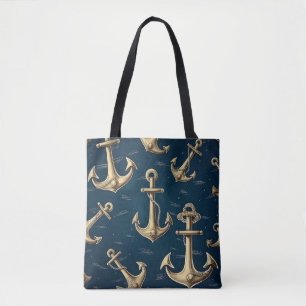 Modernes dunkelblaues goldenes Ankerzeichen Nahtlo Tasche
