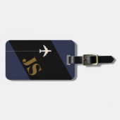 Modernes dunkelblaues Monogramm Gepäckanhänger (Vorderseite horizontal)